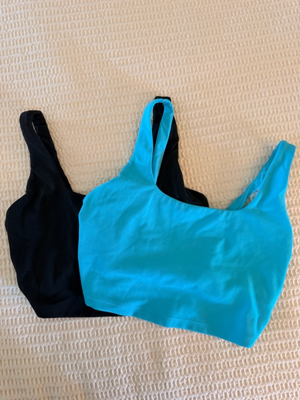 Aerie Twist Back Crop Tank Top Duo in Black and Teal